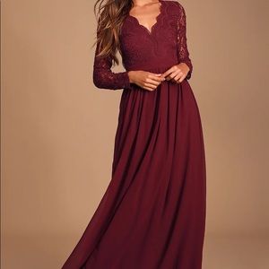 Burgundy lace long sleeve maxi dress